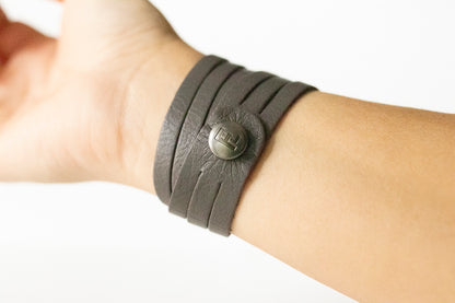 Leather Bracelet / Skinny Sliced Wrap Cuff / Mauve