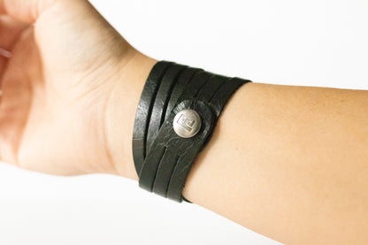 Leather Bracelet / Skinny Sliced Wrap Cuff / Pitch Black