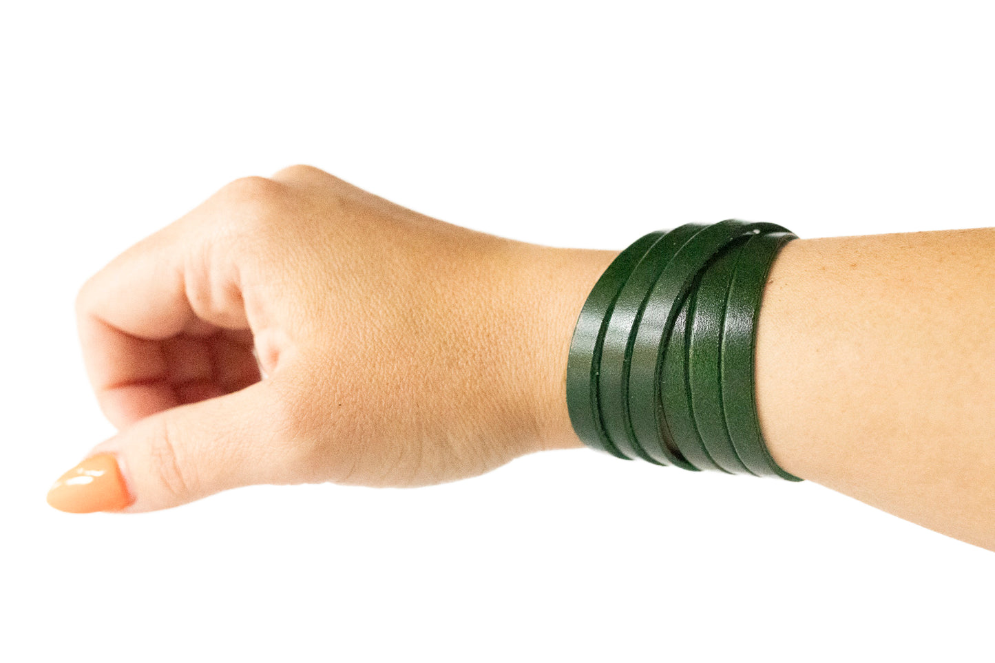 Leather Bracelet / Skinny Sliced Wrap Cuff / Pine Tree