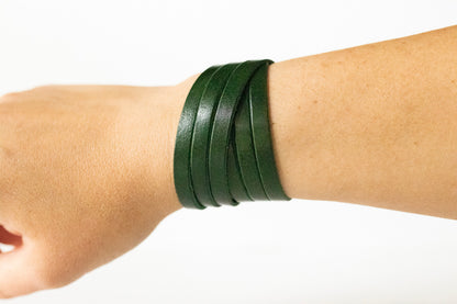 Leather Bracelet / Skinny Sliced Wrap Cuff / Pine Tree