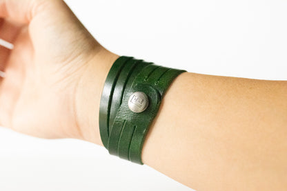 Leather Bracelet / Skinny Sliced Wrap Cuff / Pine Tree