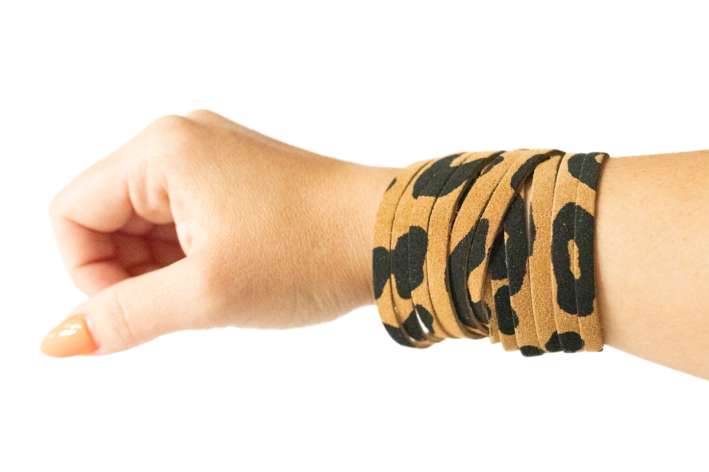 Leather Bracelet / Original Sliced Wrap Cuff / Tan Leopard Suede