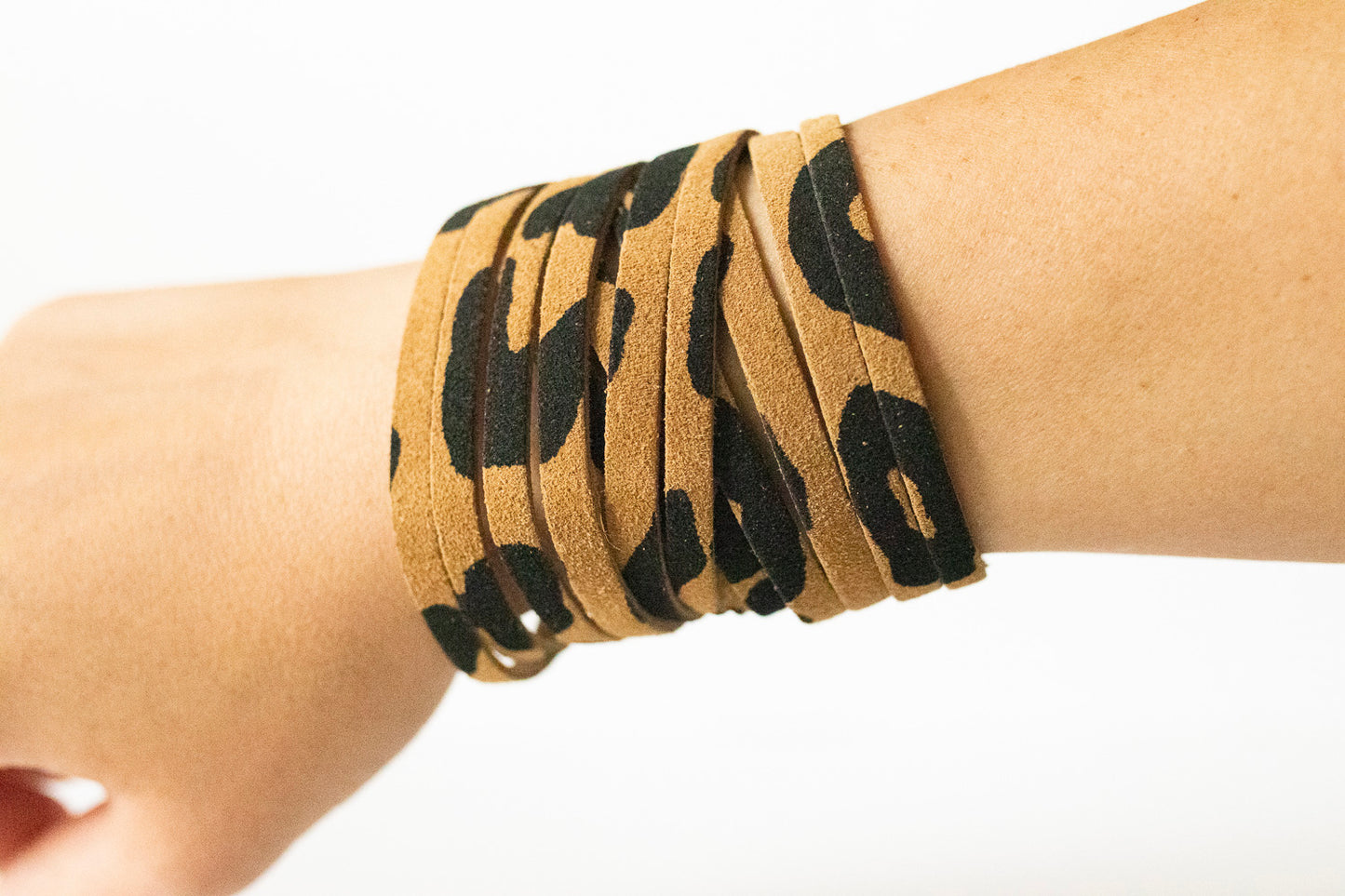 Leather Bracelet / Original Sliced Wrap Cuff / Tan Leopard Suede