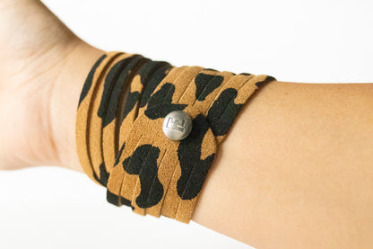 Leather Bracelet / Original Sliced Wrap Cuff / Tan Leopard Suede