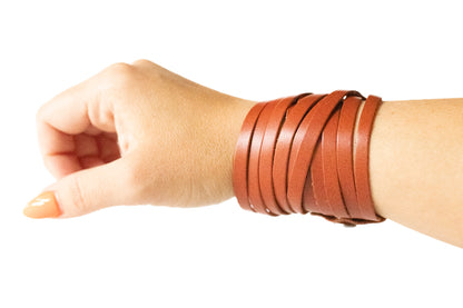 Leather Bracelet / Original Sliced Wrap Cuff / Autumn Fire