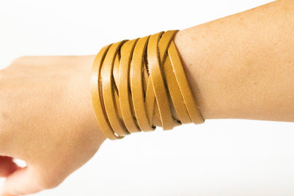 Leather Bracelet / Original Sliced Wrap Cuff / Honey