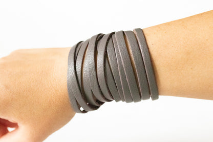 Leather Bracelet / Original Sliced Wrap Cuff / Mauve