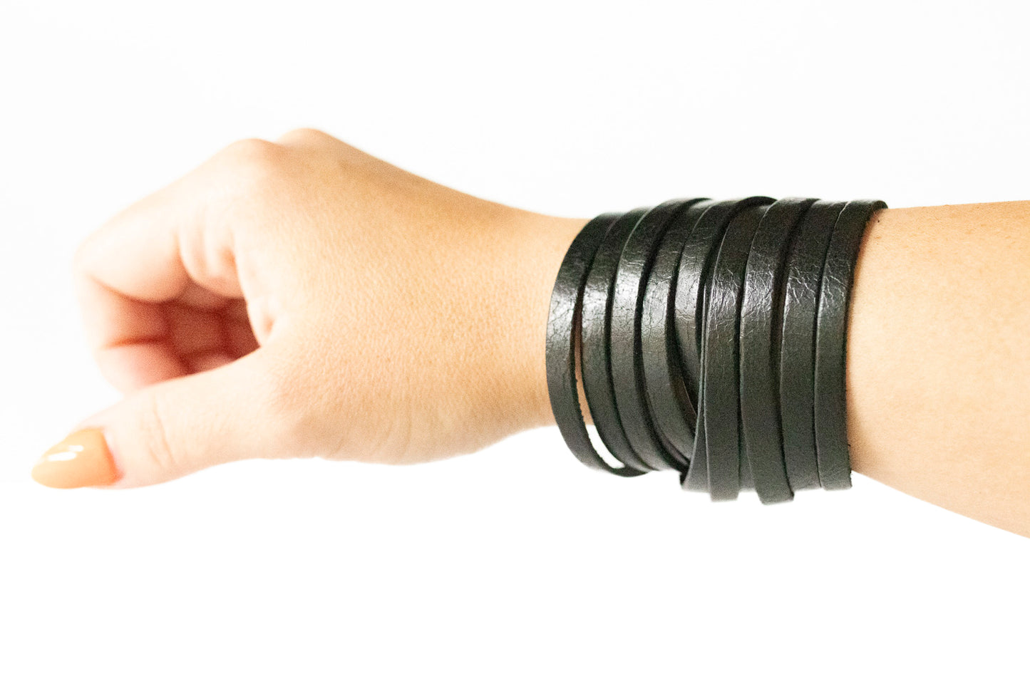 Leather Bracelet / Original Sliced Wrap Cuff / Pitch Black