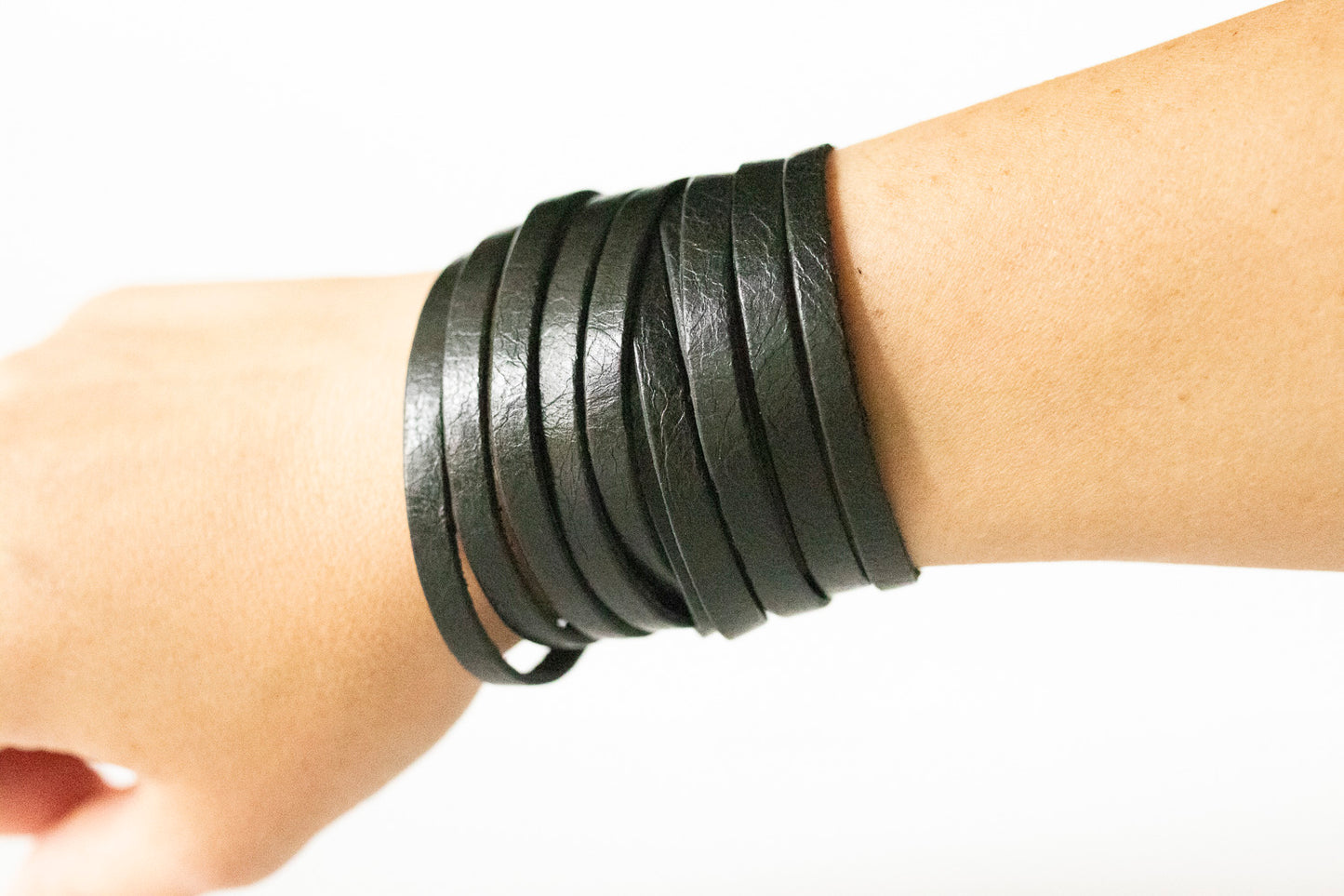 Leather Bracelet / Original Sliced Wrap Cuff / Pitch Black