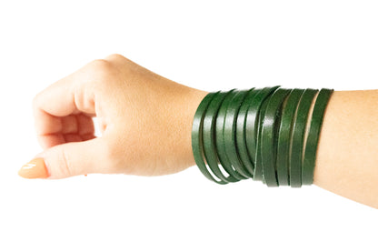 Leather Bracelet / Original Sliced Wrap Cuff / Pine Tree