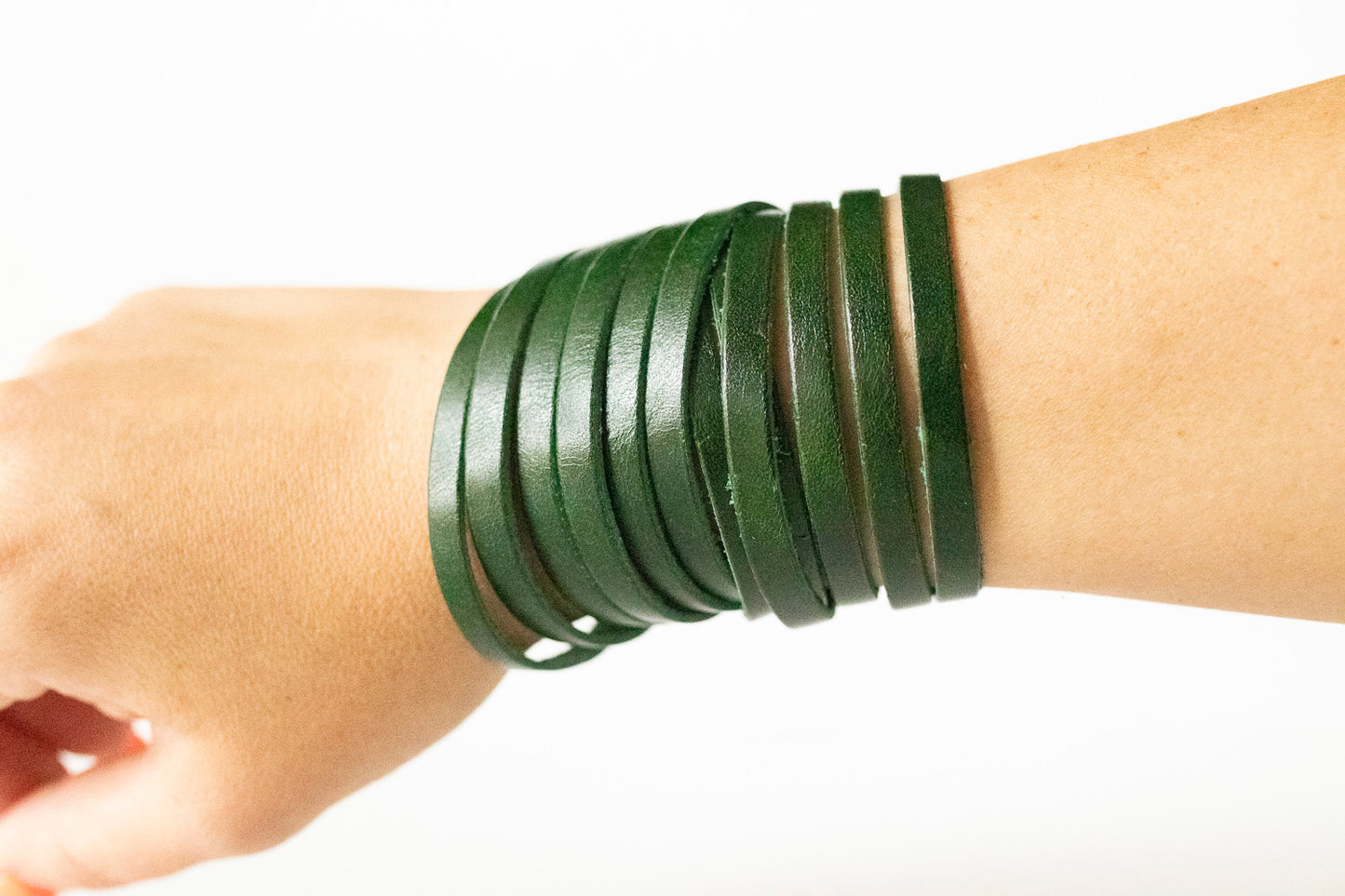 Leather Bracelet / Original Sliced Wrap Cuff / Pine Tree