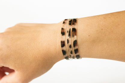 Leather Bracelet / Ultra Skinny Sliced Cuff / Spotted Leopard Jelly