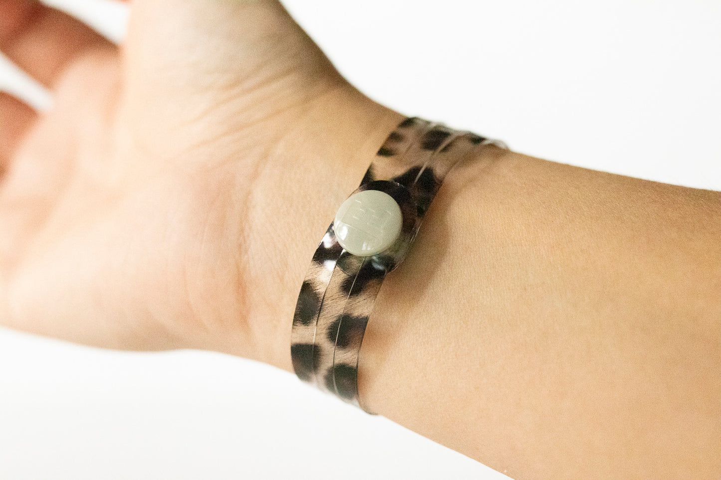 Leather Bracelet / Ultra Skinny Sliced Cuff / Spotted Leopard Jelly