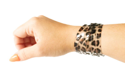 Leather Bracelet / Skinny Sliced Wrap Cuff / Spotted Leopard Jelly