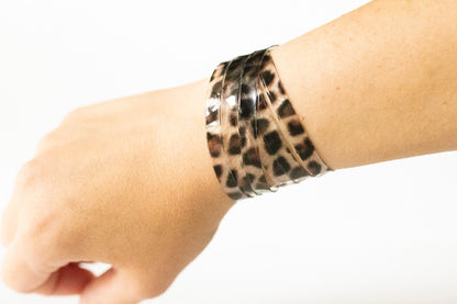 Leather Bracelet / Skinny Sliced Wrap Cuff / Spotted Leopard Jelly