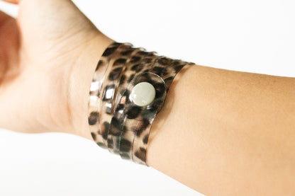 Leather Bracelet / Skinny Sliced Wrap Cuff / Spotted Leopard Jelly