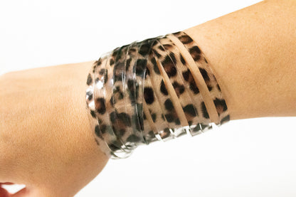 Leather Bracelet / Original Sliced Wrap Cuff / Spotted Leopard Jelly