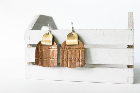 Leather Earrings / Fringies / Chocolate Croc & Metallic Gold