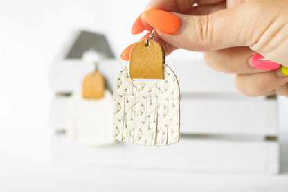 Leather Earrings / Fringies / Woven Chalk White & Honey