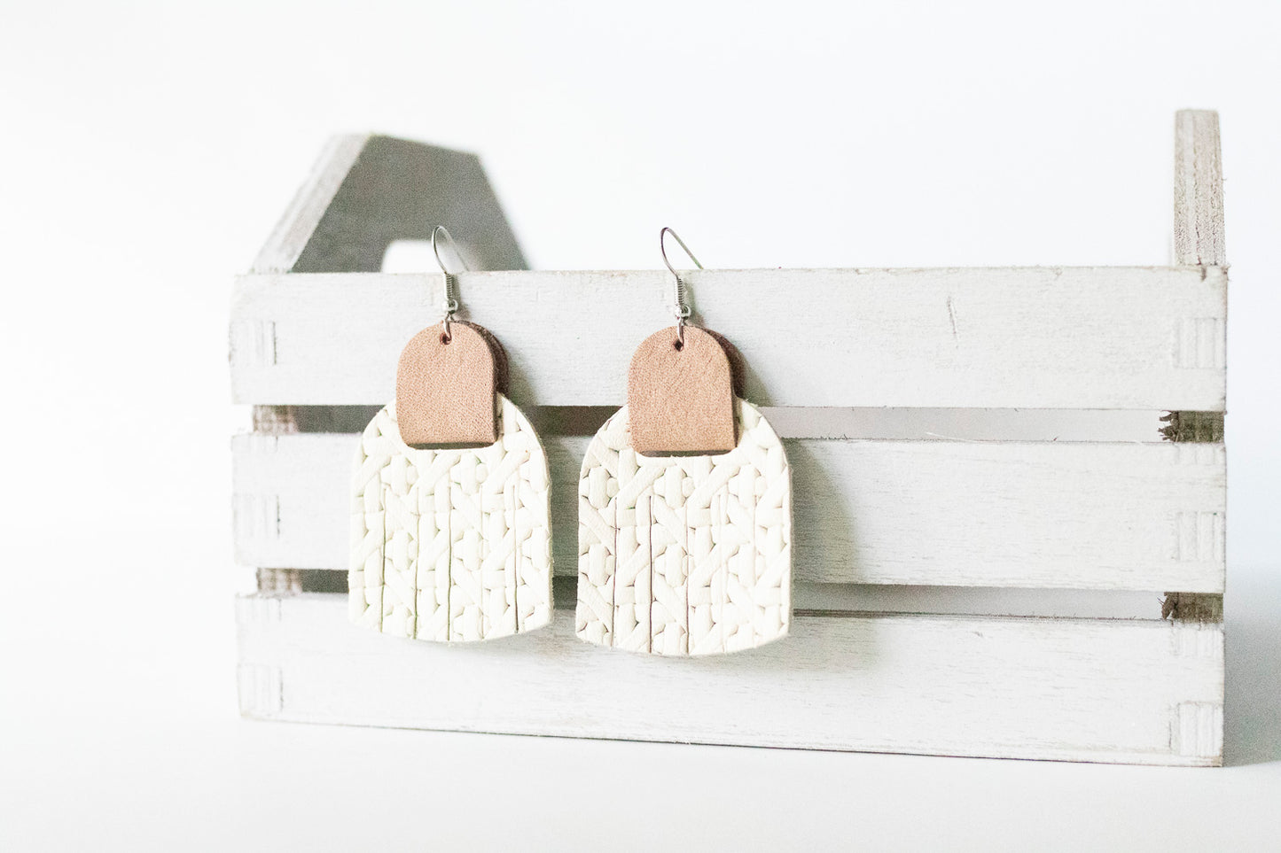 Leather Earrings / Fringies / Woven Chalk White & Rose Latte