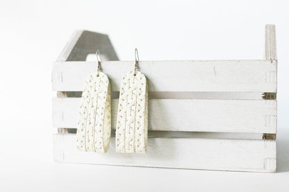 Leather Earrings / Sliced Leather / Woven Chalk White