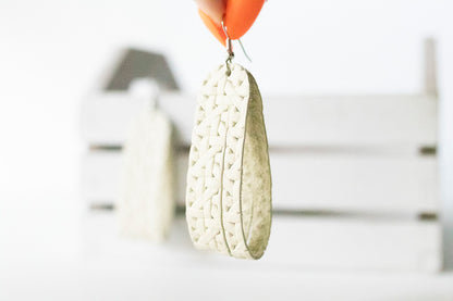 Leather Earrings / Sliced Leather / Woven Chalk White