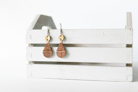 Leather Earrings / Droplets / Chocolate Croc