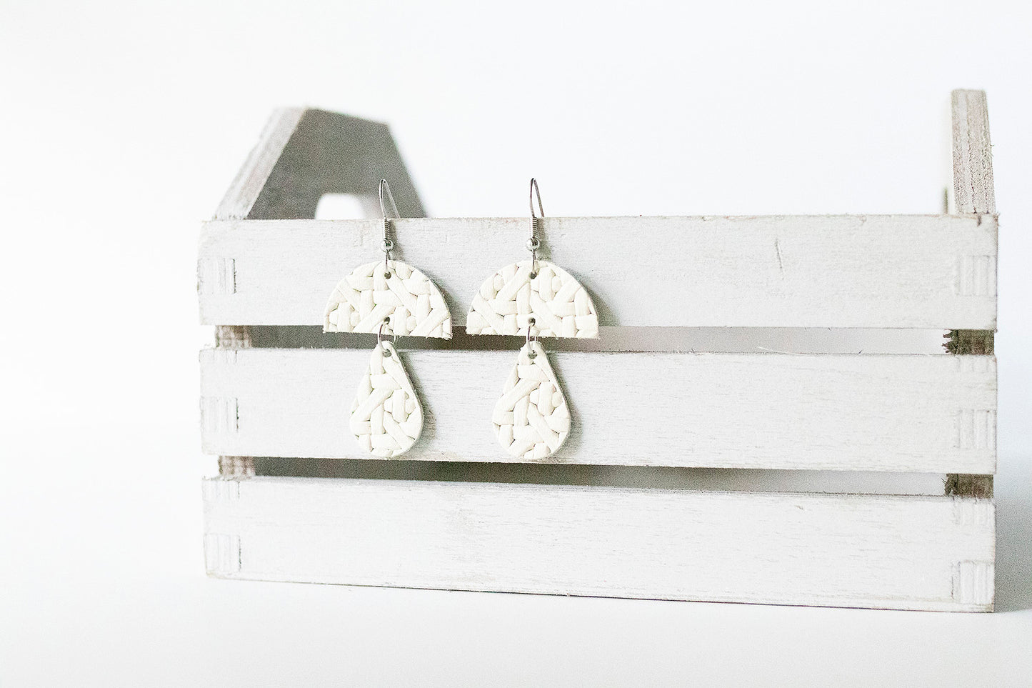 Leather Earrings / Mushrooms / Woven Chalk White