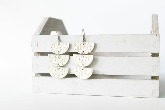 Leather Earrings / Tri Luna / Woven Chalk White