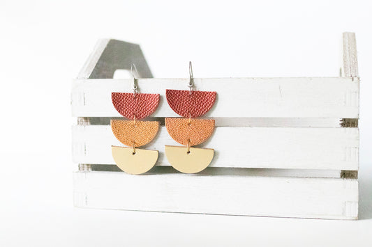 Leather Earrings / Tri Luna / Pumpkin Spice