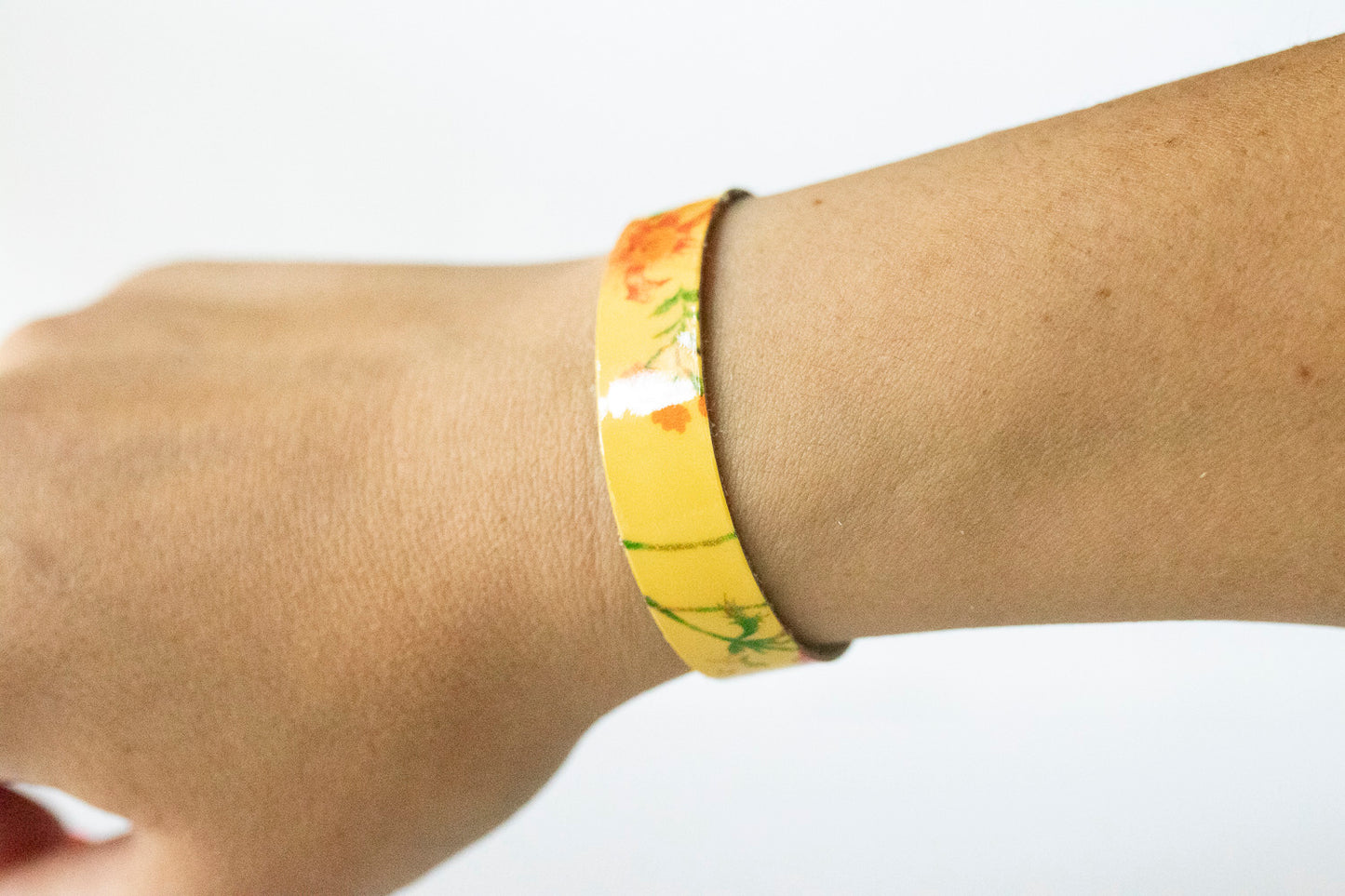 Leather Bracelet / Skinny Slim Cuff / Autumn Botanical