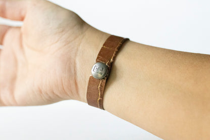 Leather Bracelet / Skinny Slim Cuff / Chocolate Croc