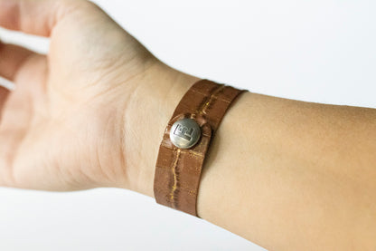 Leather Bracelet / Slim Cuff / Chocolate Croc