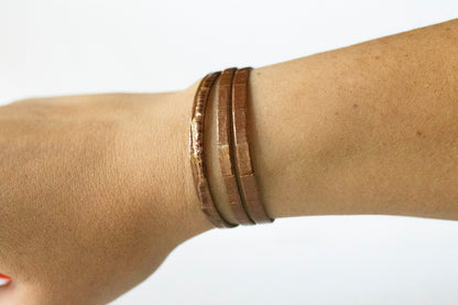 Leather Bracelet / Ultra Skinny Sliced Cuff / Chocolate Croc