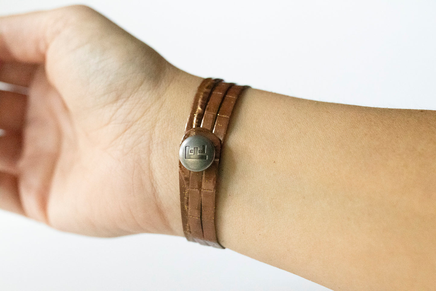 Leather Bracelet / Ultra Skinny Sliced Cuff / Chocolate Croc