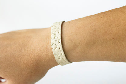 Leather Bracelet / Skinny Slim Cuff / Woven Chalk White