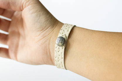 Leather Bracelet / Skinny Slim Cuff / Woven Chalk White