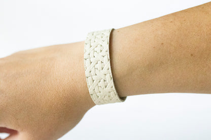 Leather Bracelet / Slim Cuff / Woven Chalk White