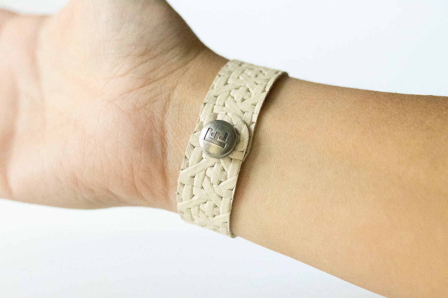 Leather Bracelet / Slim Cuff / Woven Chalk White