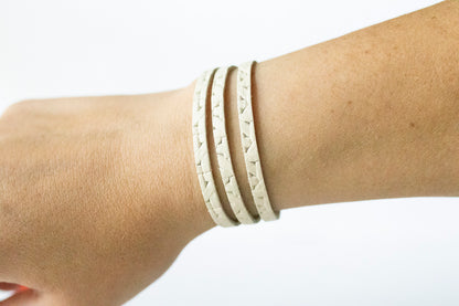 Leather Bracelet / Ultra Skinny Sliced Cuff / Woven Chalk White