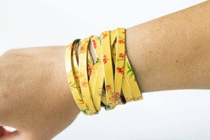 Leather Bracelet / Original Sliced Wrap Cuff / Autumn Botanical