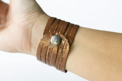 Leather Bracelet / Original Sliced Cuff / Chocolate Croc