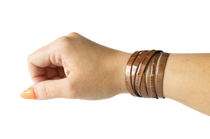 Leather Bracelet / Skinny Sliced Wrap Cuff / Chocolate Croc