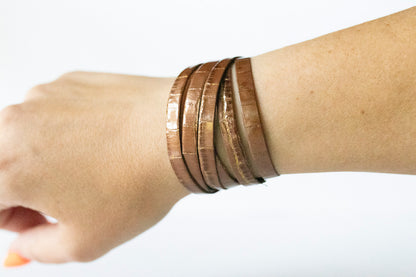 Leather Bracelet / Skinny Sliced Wrap Cuff / Chocolate Croc