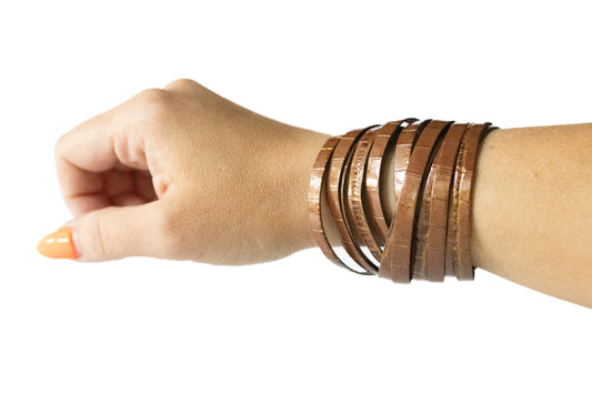 Leather Bracelet / Original Sliced Wrap Cuff / Chocolate Croc