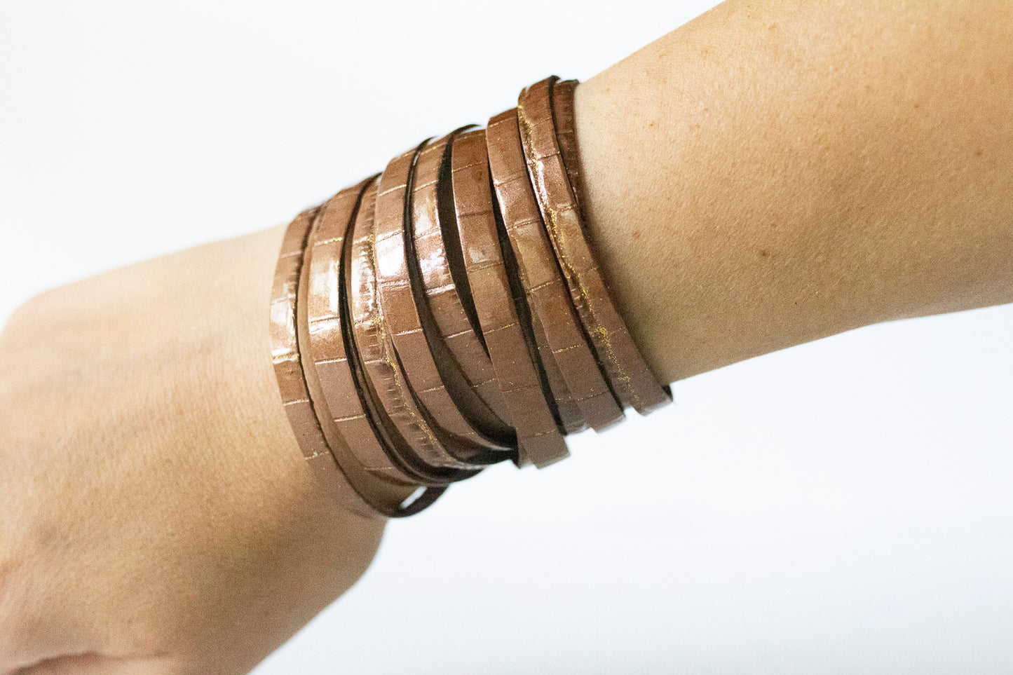 Leather Bracelet / Original Sliced Wrap Cuff / Chocolate Croc