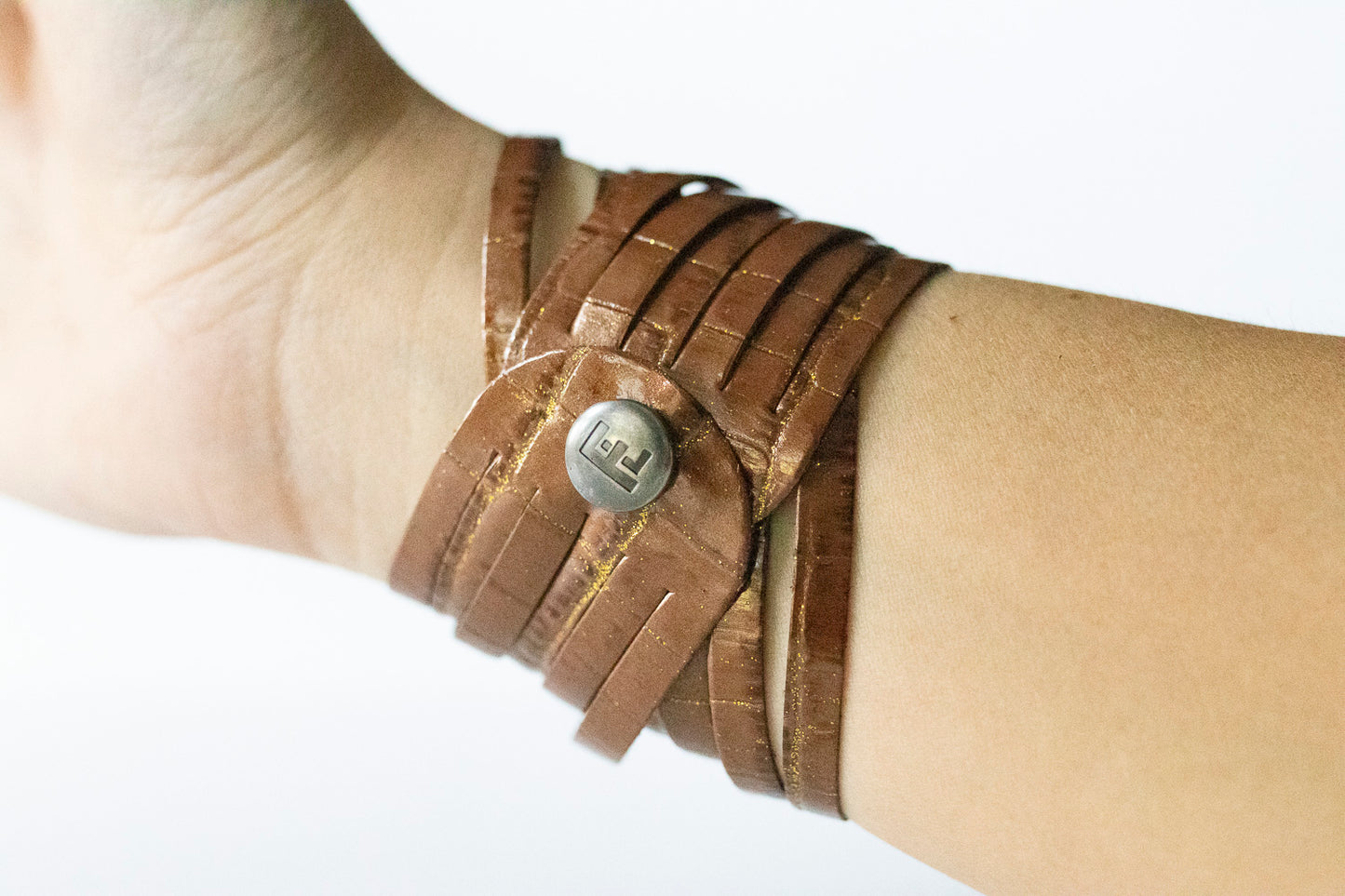 Leather Bracelet / Original Sliced Wrap Cuff / Chocolate Croc