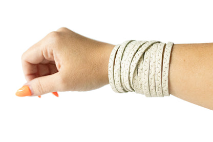 Leather Bracelet / Original Sliced Wrap Cuff / Woven Chalk White