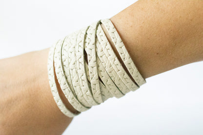 Leather Bracelet / Original Sliced Wrap Cuff / Woven Chalk White