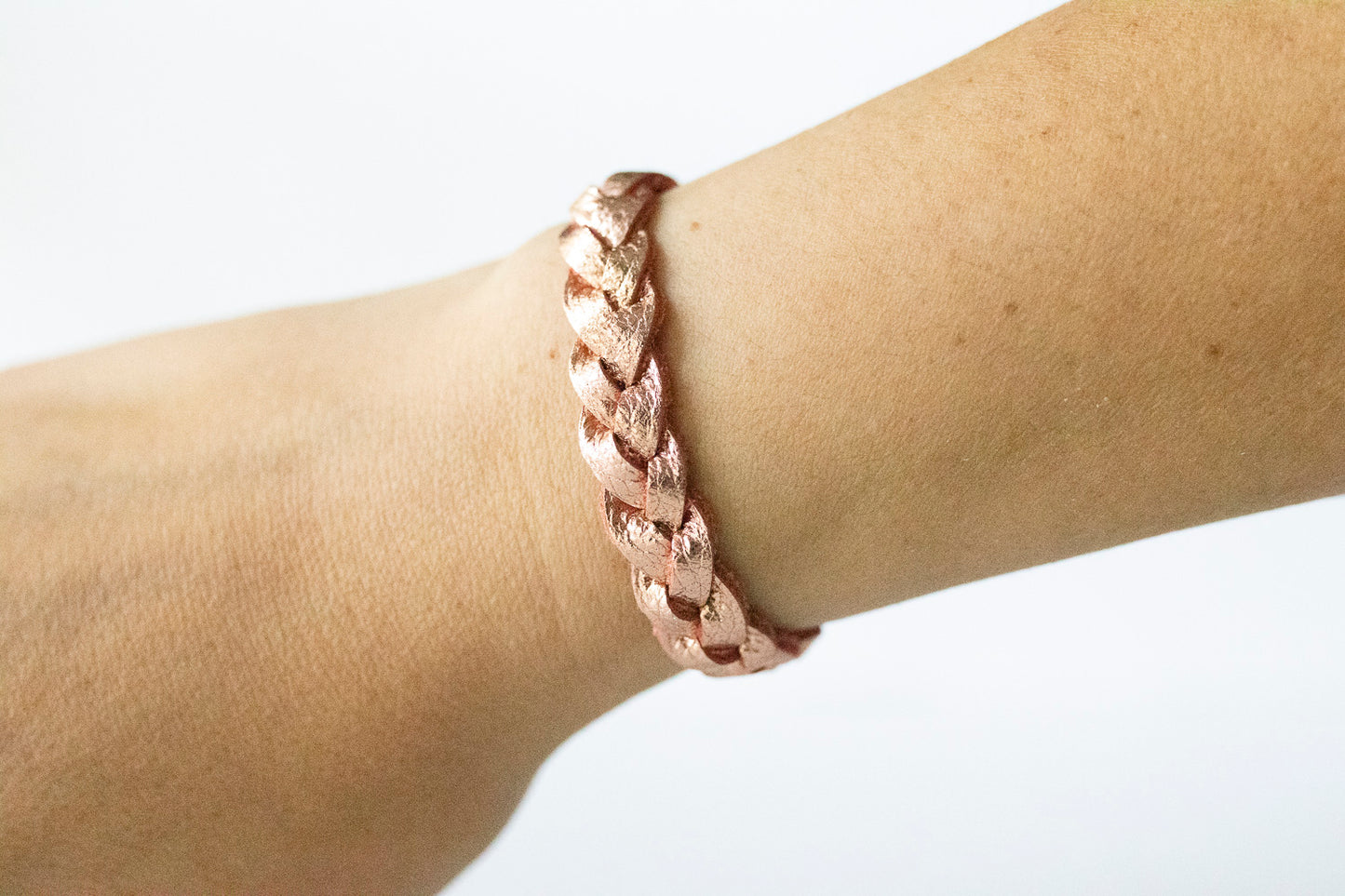 Braided Leather Bracelet / Soft Rosegold